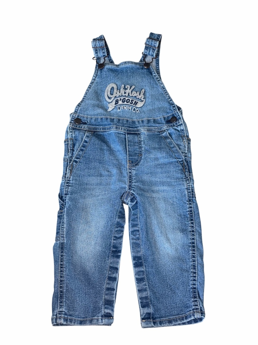 EUC OshKosh B’gosh Denim Overalls Boy 18M Logo Carpenter Workwear Americana
